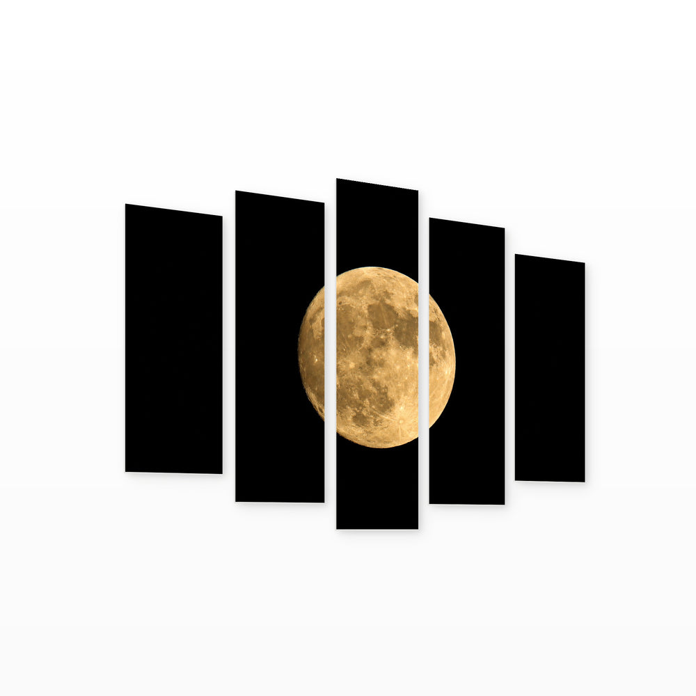 Full Moon at Night — five-panel wall art on white background in perspective | 5wallart 54138 M1