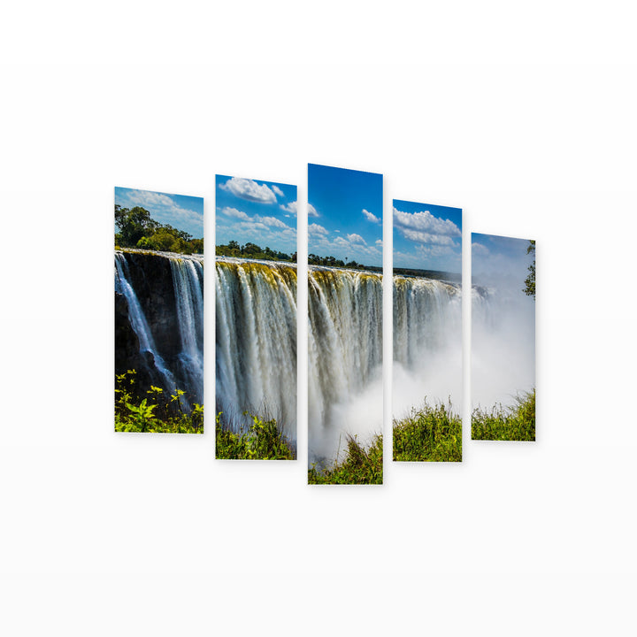 Victoria Falls with Dramatic Contrast — five-panel wall art on white background in perspective | 5wallart 54142 M1