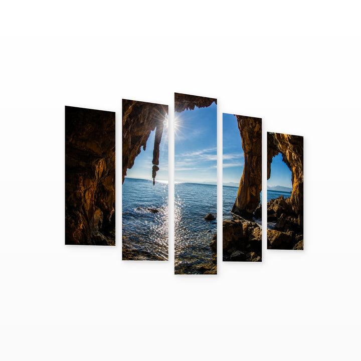 Shore in Greece in Serene Light — five-panel wall art on white background in perspective | 5wallart 54147 M1