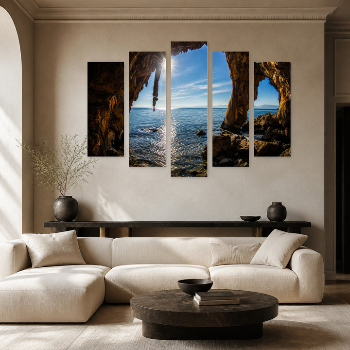 Shore in Greece in Serene Light — five-panel wall art in frontal interior | 5wallart 54147 M3