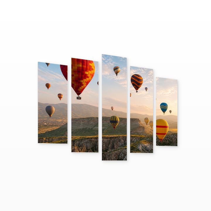 Hot Air Balloon Flight in Turkey at Sunrise — five-panel wall art on white background in perspective | 5wallart 54154 M1