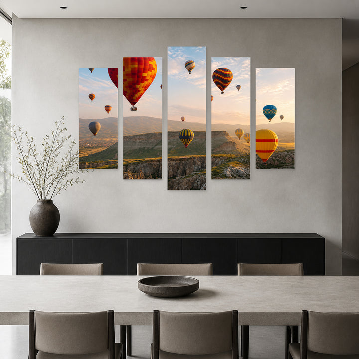 Hot Air Balloon Flight in Turkey at Sunrise — five-panel wall art in frontal interior | 5wallart 54154 M3