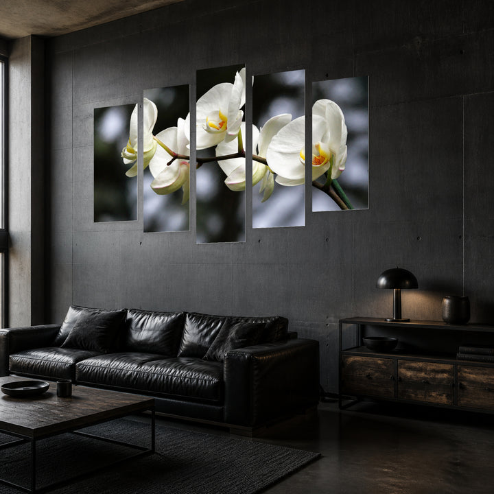 White Flowers in Serene Light — five-panel wall art in perspective interior | 5wallart 54170 M2