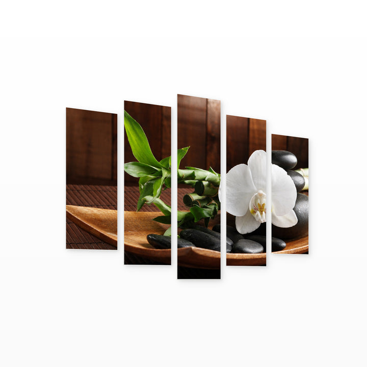 Spa Concept with Geometric Rhythm — five-panel wall art on white background in perspective | 5wallart 54177 M1