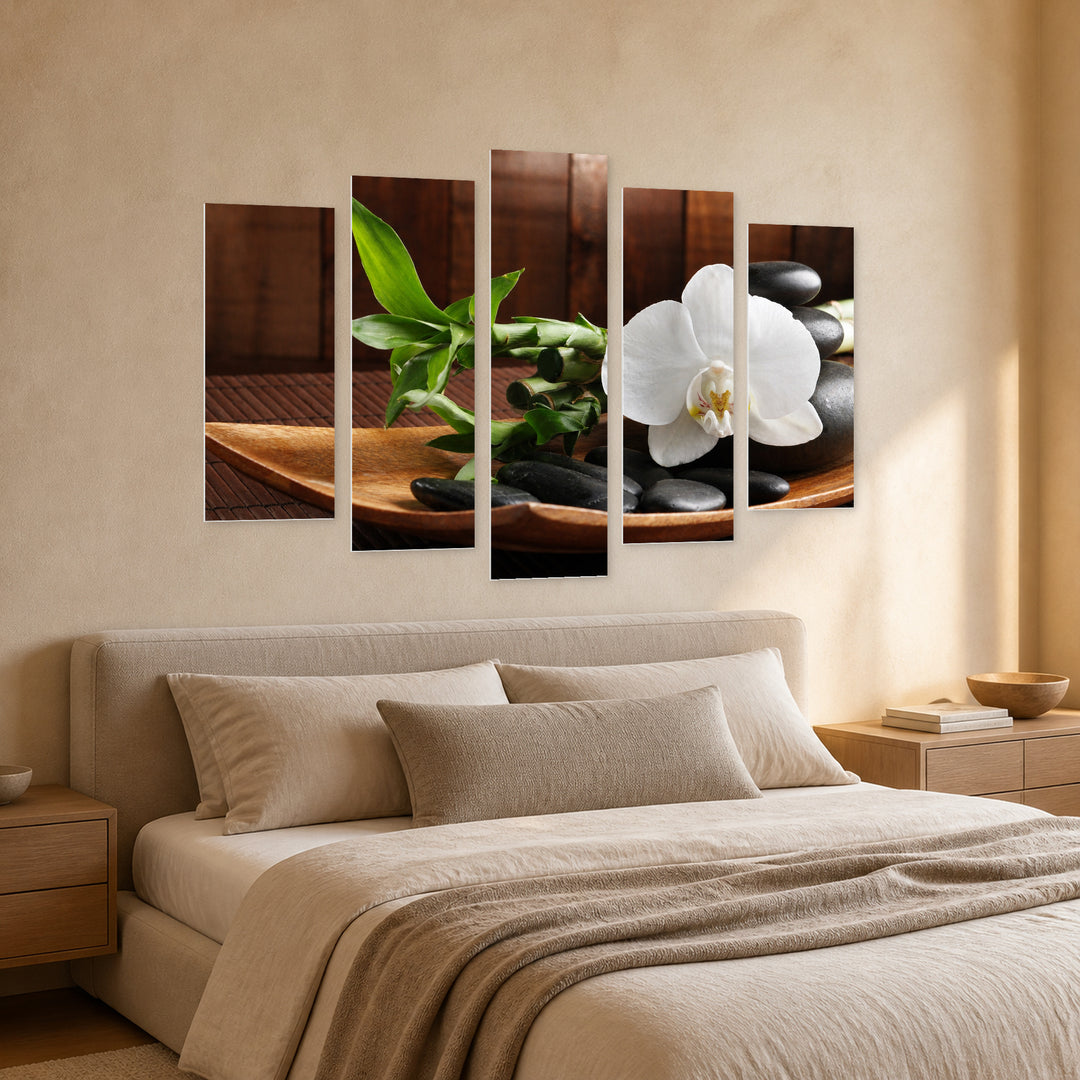 Spa Concept with Geometric Rhythm — five-panel wall art in perspective interior | 5wallart 54177 M2