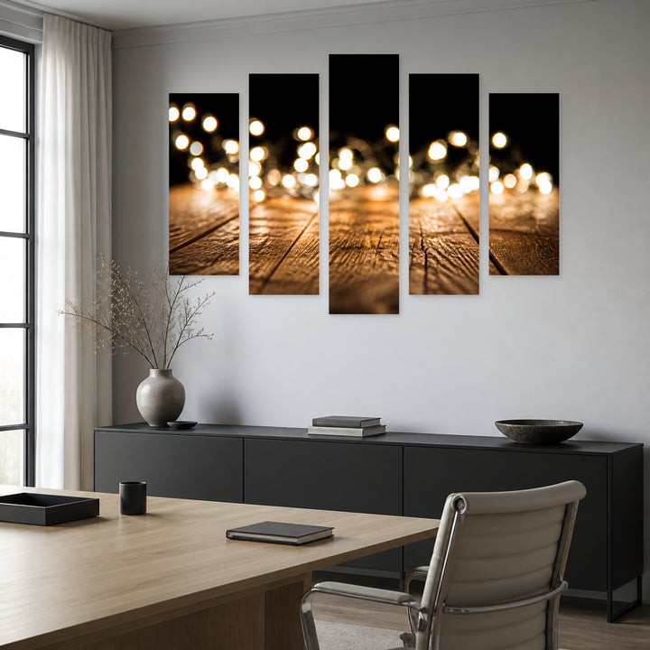 Christmas Lights Modern Composition — five-panel wall art in frontal interior | 5wallart 54198 M3