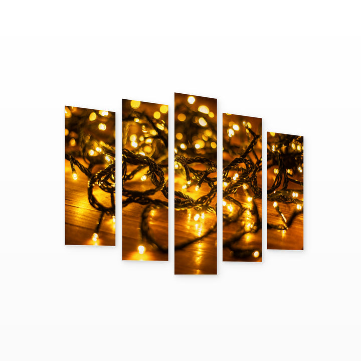 Golden Lights with Dreamlike Atmosphere — five-panel wall art on white background in perspective | 5wallart 54217 M1