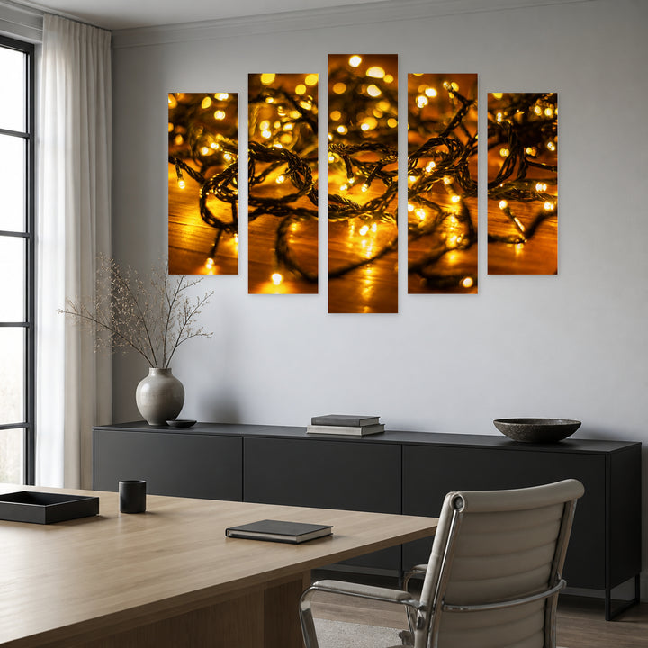 Golden Lights with Dreamlike Atmosphere — five-panel wall art in alternate frontal interior | 5wallart 54217 M4