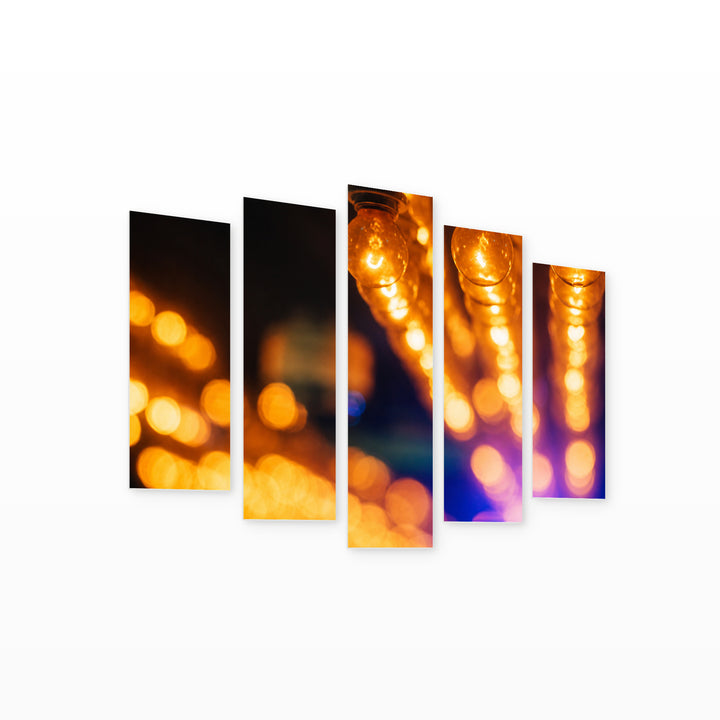 Electric Bulbs in the Club Modern Composition — five-panel wall art on white background in perspective | 5wallart 54218 M1
