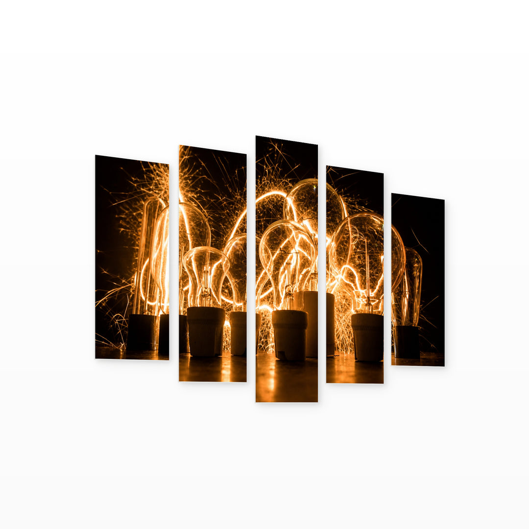 Abstract Bulbs with Geometric Rhythm — five-panel wall art on white background in perspective | 5wallart 54238 M1