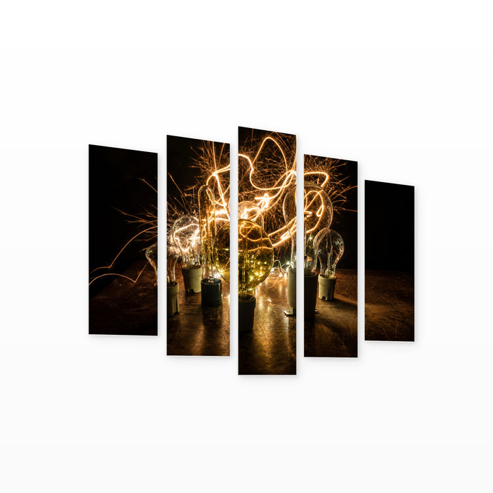 Abstract Dark Background with Geometric Rhythm — five-panel wall art on white background in perspective | 5wallart 54241 M1
