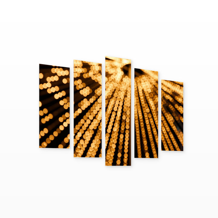 Golden Lights Modern Composition — five-panel wall art on white background in perspective | 5wallart 54243 M1
