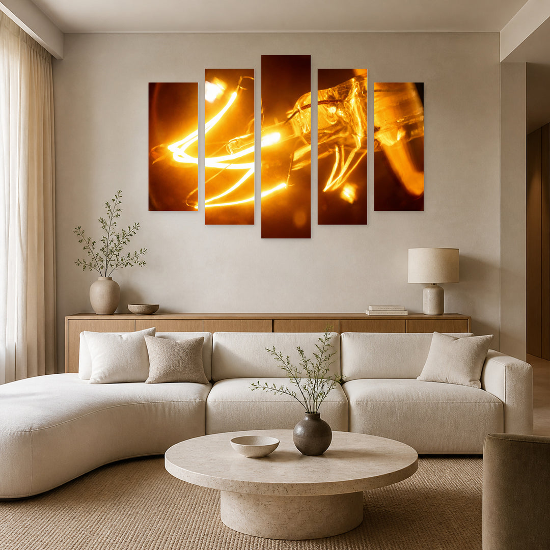 Light Bulb in Serene Light — five-panel wall art in frontal interior | 5wallart 54247 M3