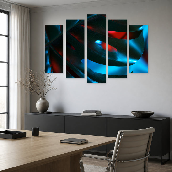 Monstera Leaf at Night — five-panel wall art in frontal interior | 5wallart 54264 M3