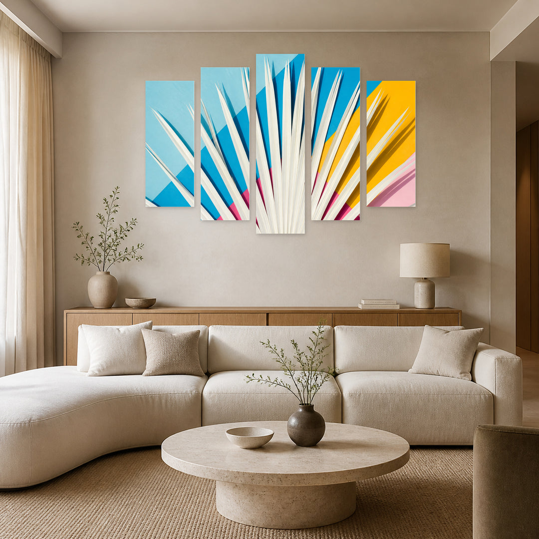 Tropical Multicolor Background in Vivid Color — five-panel wall art in alternate frontal interior | 5wallart 54272 M4