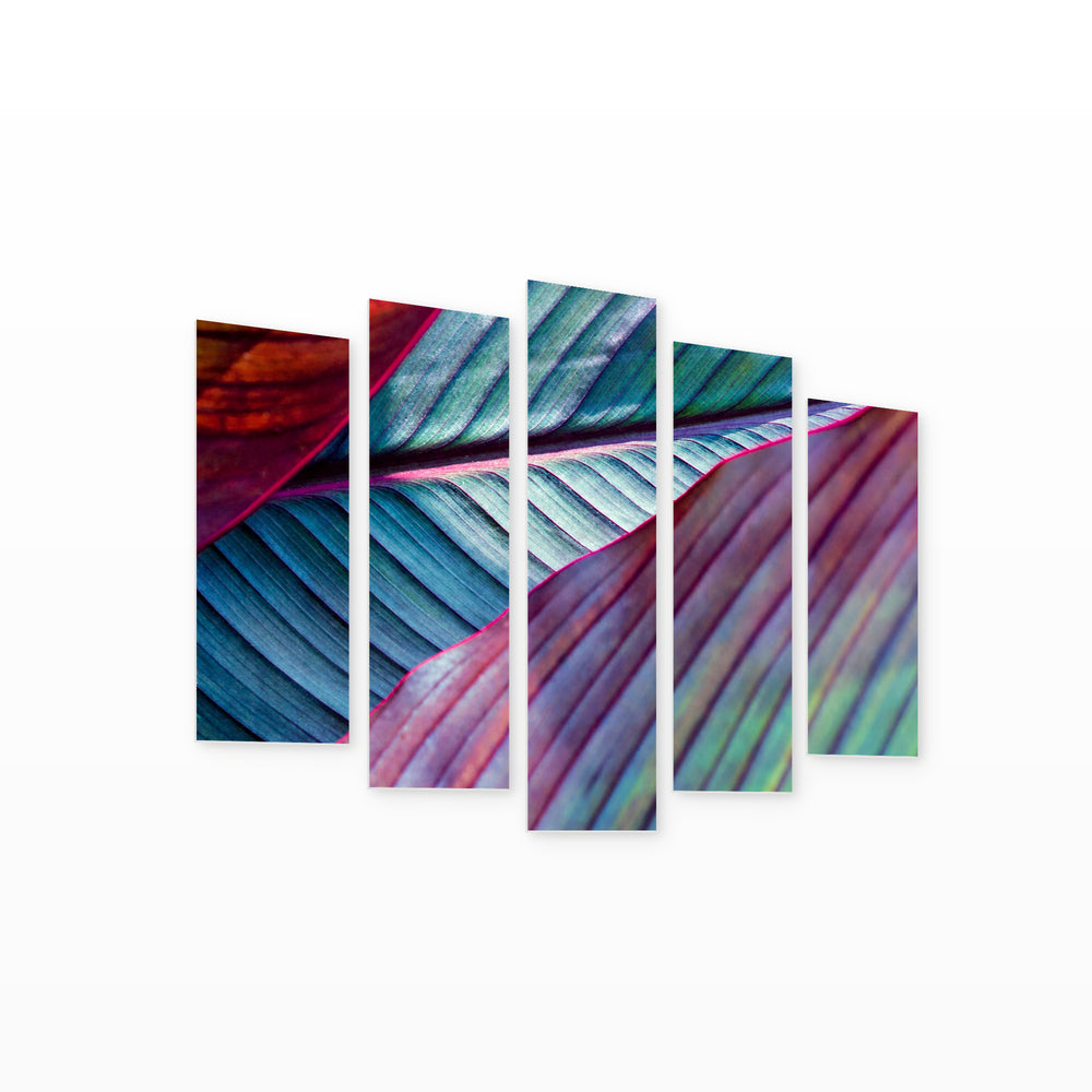 Fluorescent Leaves at Night — five-panel wall art on white background in perspective | 5wallart 54279 M1