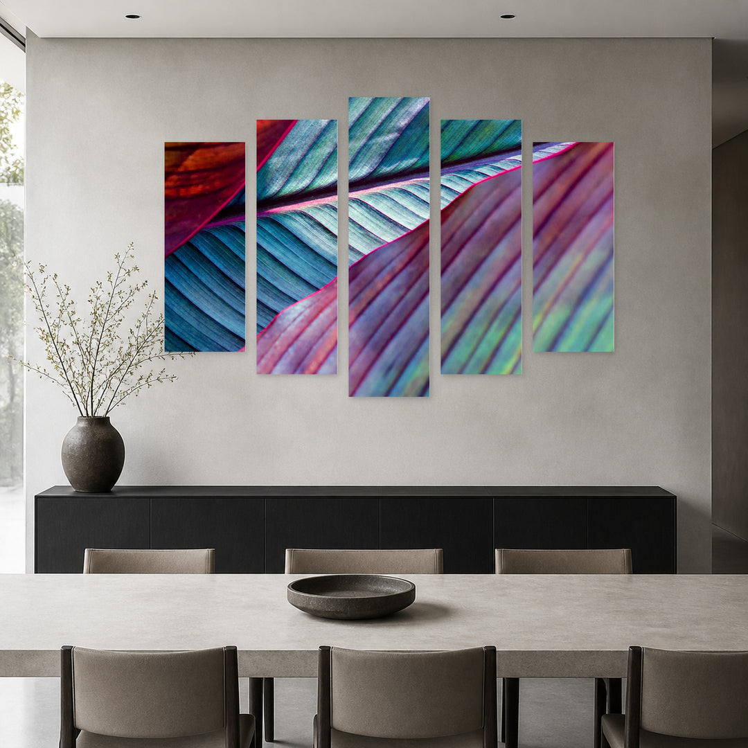 Fluorescent Leaves at Night — five-panel wall art in alternate frontal interior | 5wallart 54279 M4