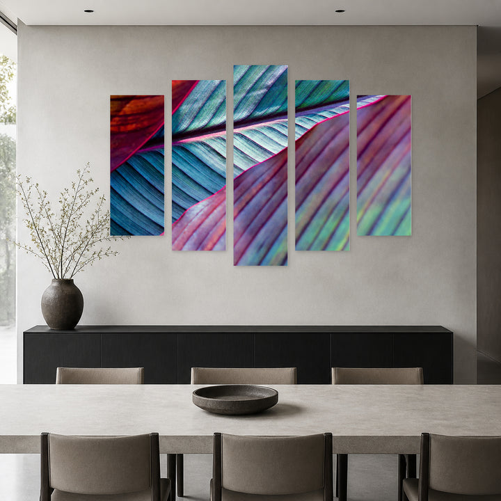 Fluorescent Leaves at Night — five-panel wall art in alternate frontal interior | 5wallart 54279 M4