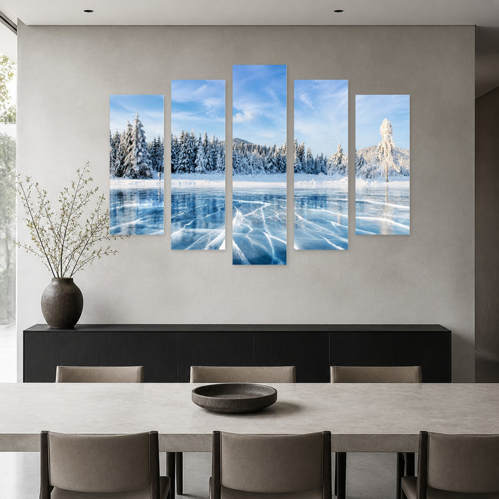 Frozen Lake in Serene Light — five-panel wall art in alternate frontal interior | 5wallart 54313 M4