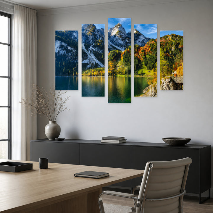 Edge of the Forest in Serene Light — five-panel wall art in frontal interior | 5wallart 54328 M3