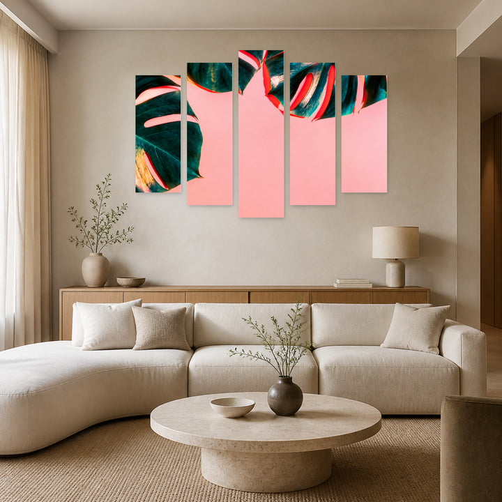Tropical Neon Background at Night — five-panel wall art in frontal interior | 5wallart 54333 M3