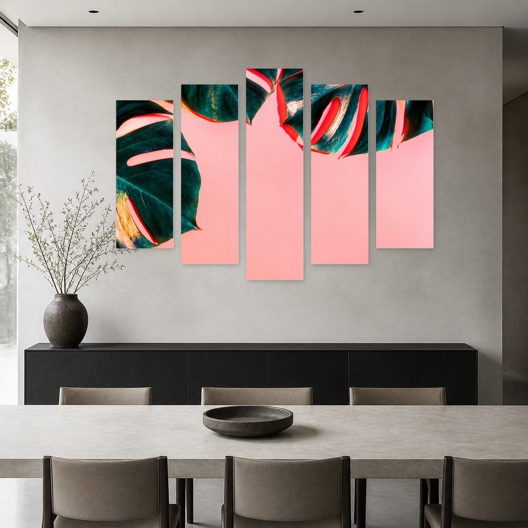 Tropical Neon Background at Night — five-panel wall art in alternate frontal interior | 5wallart 54333 M4