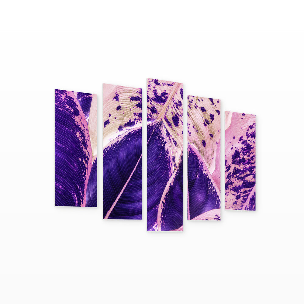 Abstract Tropical Leaves in Vivid Color — five-panel wall art on white background in perspective | 5wallart 54346 M1