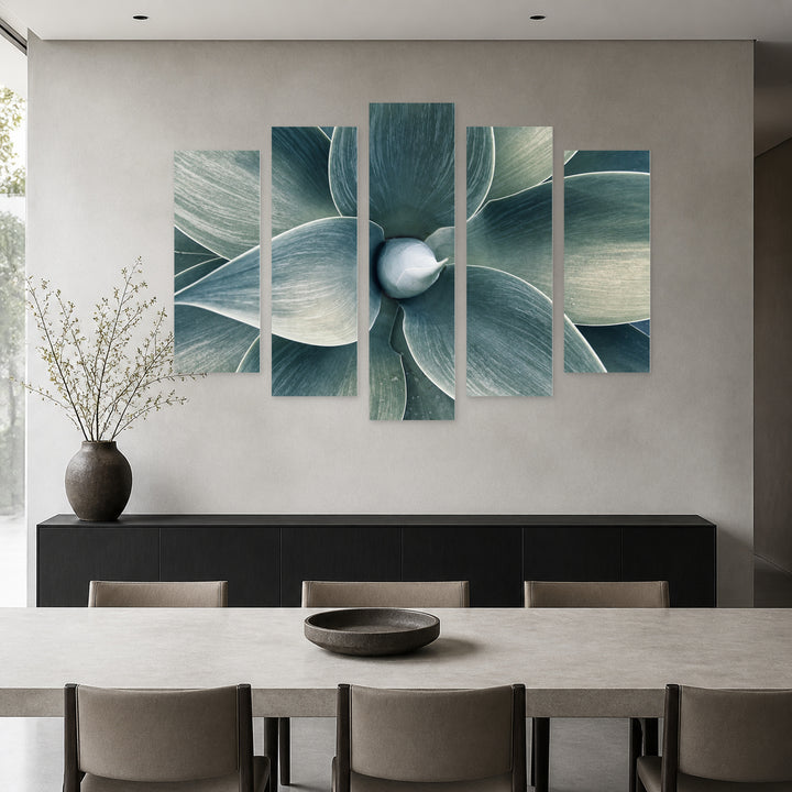 Century Plant in Soft Pastels — five-panel wall art in frontal interior | 5wallart 54376 M3