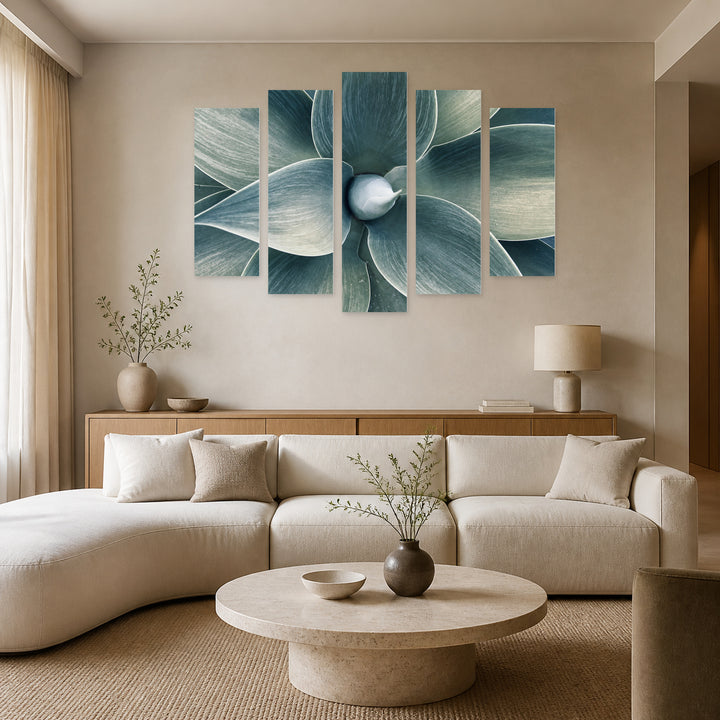 Century Plant in Soft Pastels — five-panel wall art in alternate frontal interior | 5wallart 54376 M4