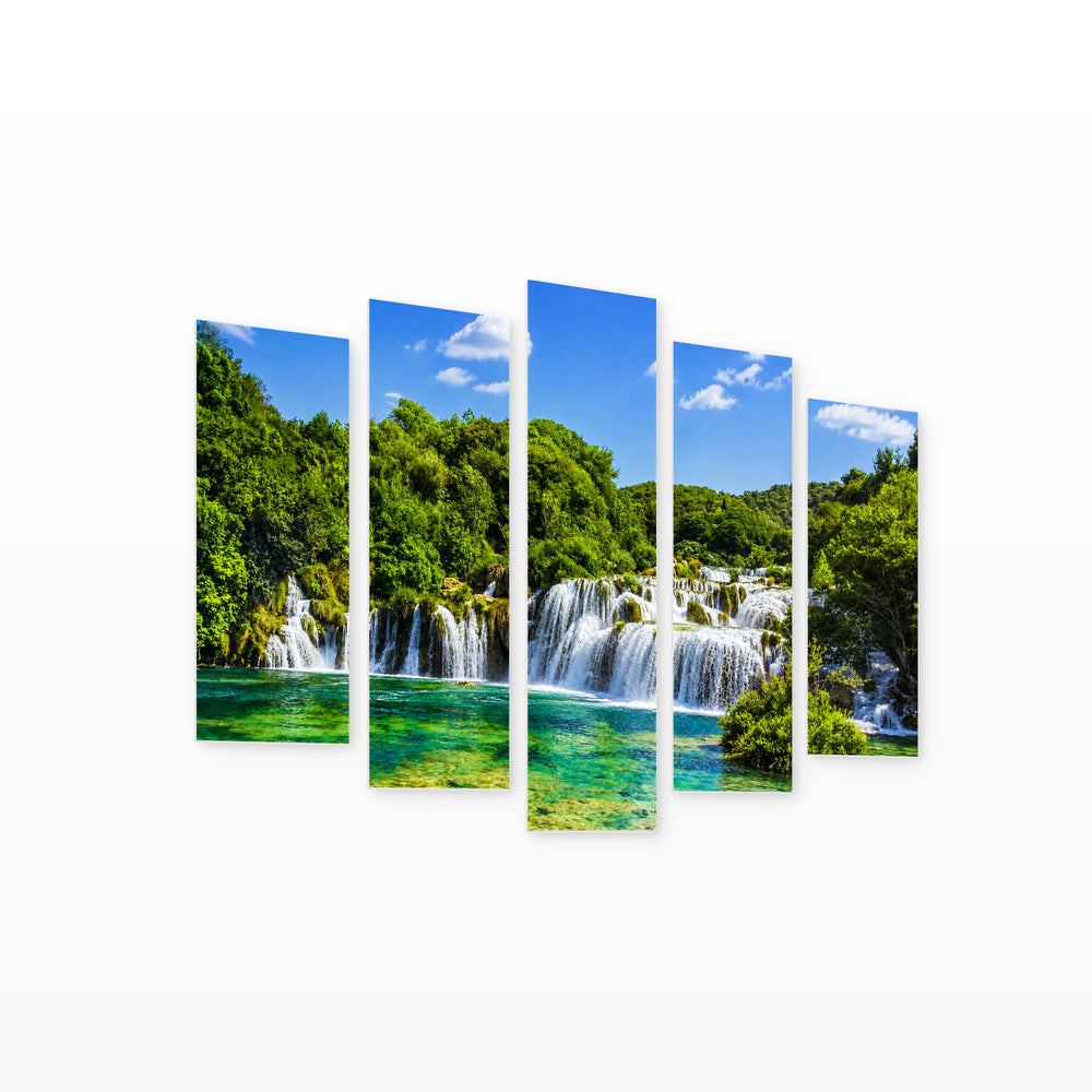 Lake in Croatia with Dreamlike Atmosphere — five-panel wall art on white background in perspective | 5wallart 54390 M1
