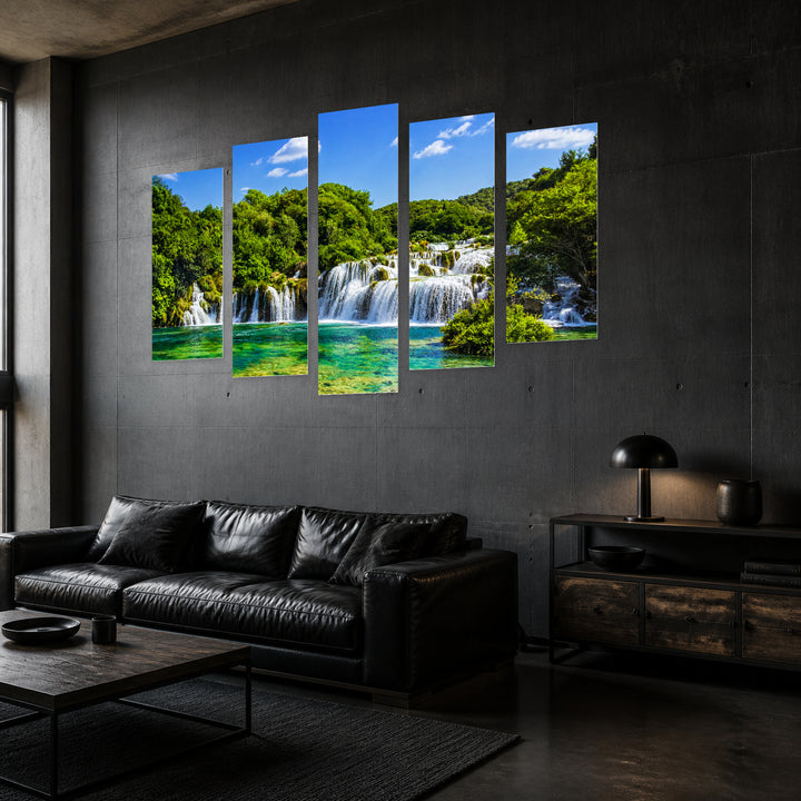 Lake in Croatia with Dreamlike Atmosphere — five-panel wall art in perspective interior | 5wallart 54390 M2
