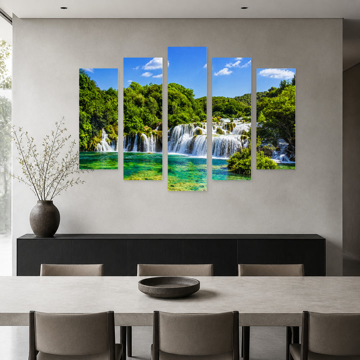 Lake in Croatia with Dreamlike Atmosphere — five-panel wall art in frontal interior | 5wallart 54390 M3