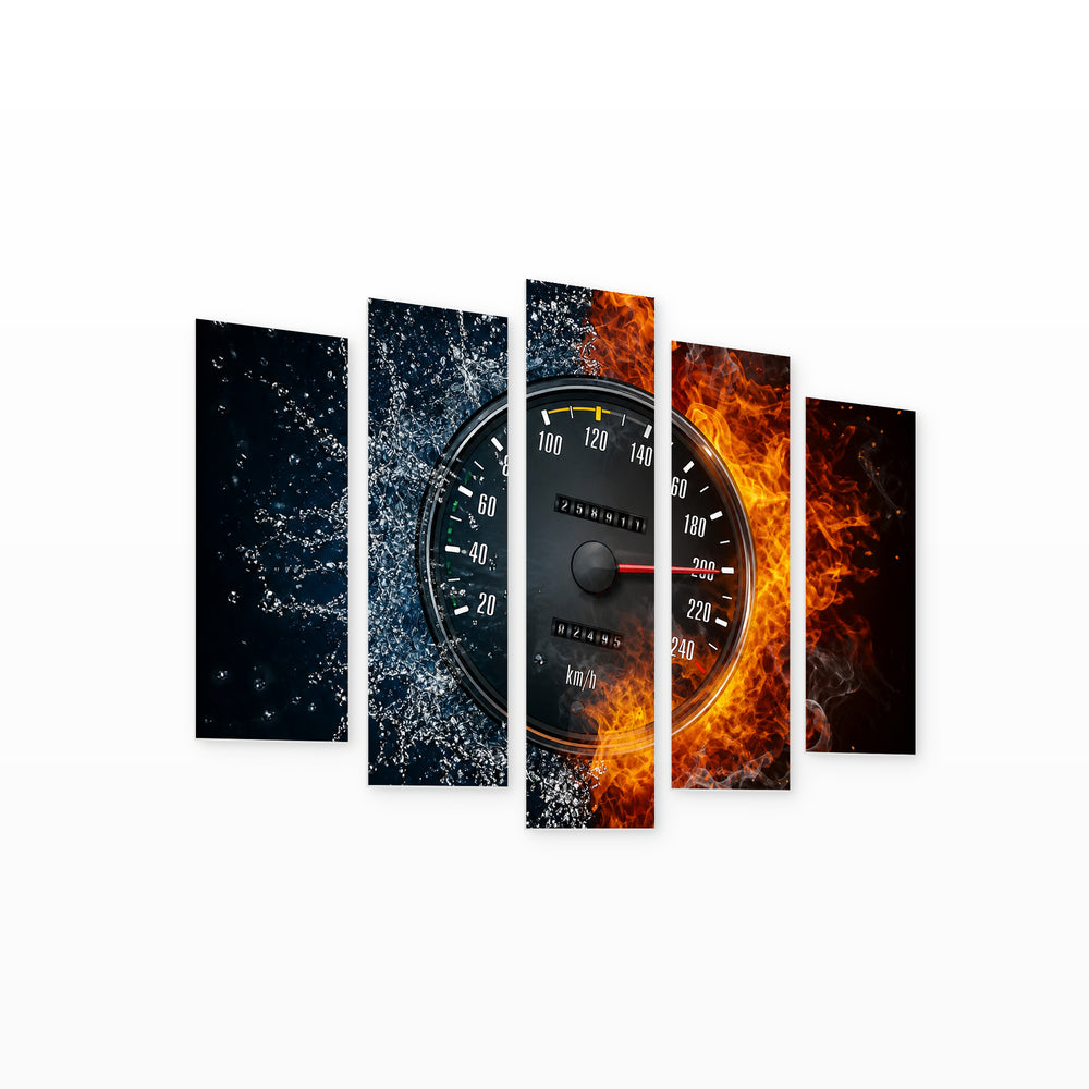 Speedometer at Night — five-panel wall art on white background in perspective | 5wallart 54409 M1
