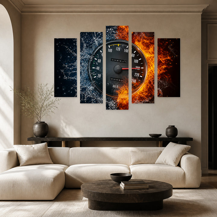 Speedometer at Night — five-panel wall art in frontal interior | 5wallart 54409 M3