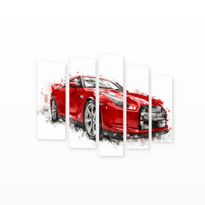 Sports Car Illustration with Dramatic Contrast — five-panel wall art on white background in perspective | 5wallart 54410 M1