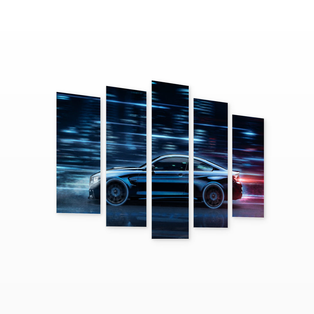 Fast Luxury Car at Night — five-panel wall art on white background in perspective | 5wallart 54411 M1