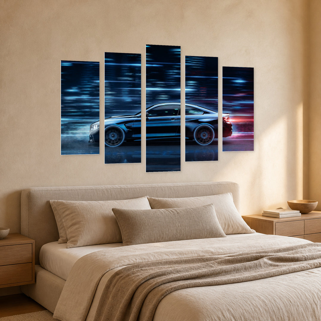 Fast Luxury Car at Night — five-panel wall art in perspective interior | 5wallart 54411 M2