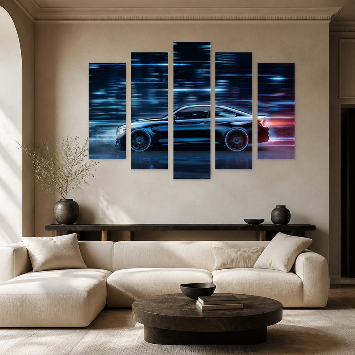Fast Luxury Car at Night — five-panel wall art in frontal interior | 5wallart 54411 M3