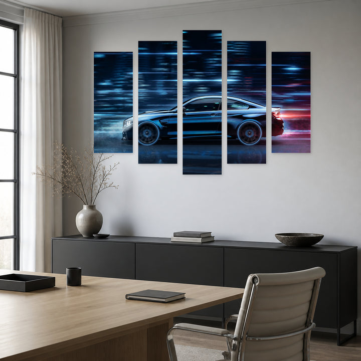 Fast Luxury Car at Night — five-panel wall art in alternate frontal interior | 5wallart 54411 M4