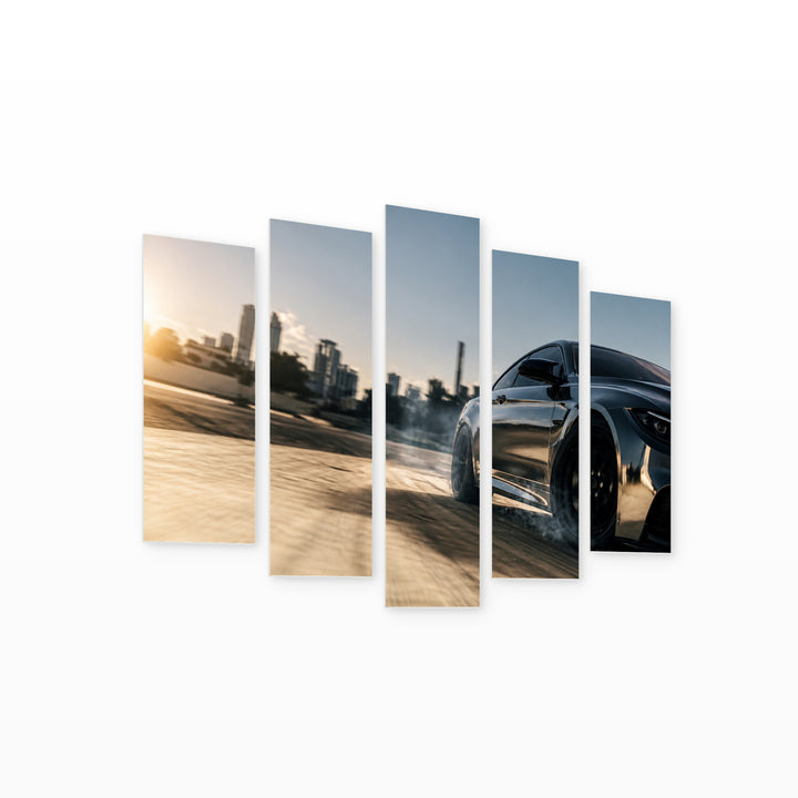 Fast Luxury Car with Dramatic Contrast — five-panel wall art on white background in perspective | 5wallart 54413 M1