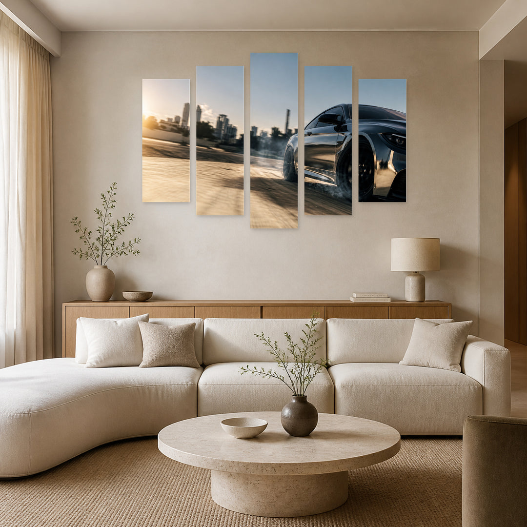 Fast Luxury Car with Dramatic Contrast — five-panel wall art in frontal interior | 5wallart 54413 M3