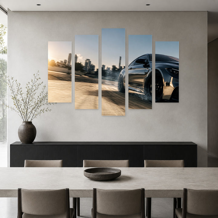 Fast Luxury Car with Dramatic Contrast — five-panel wall art in alternate frontal interior | 5wallart 54413 M4
