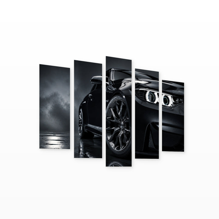 Black Luxury Luxury Car at Night — five-panel wall art on white background in perspective | 5wallart 54414 M1