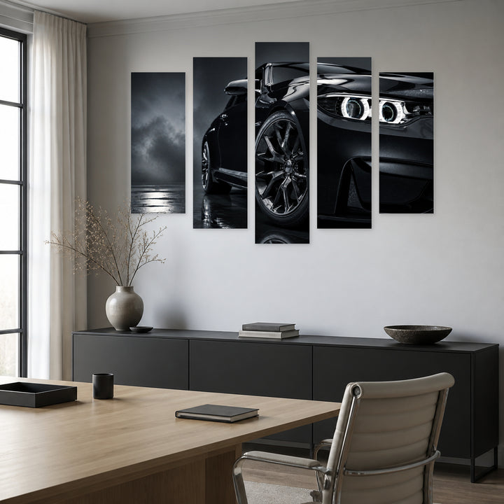 Black Luxury Luxury Car at Night — five-panel wall art in frontal interior | 5wallart 54414 M3