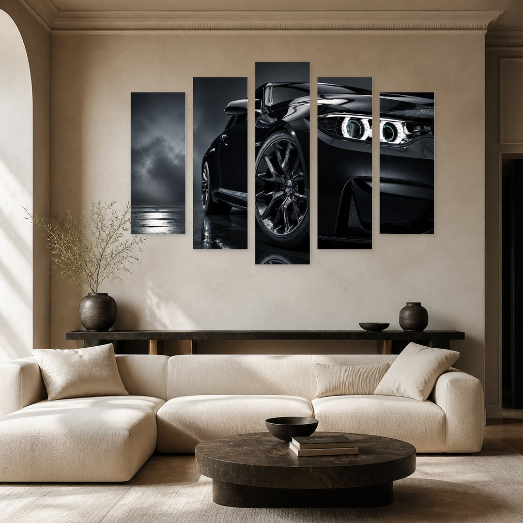 Black Luxury Luxury Car at Night — five-panel wall art in alternate frontal interior | 5wallart 54414 M4