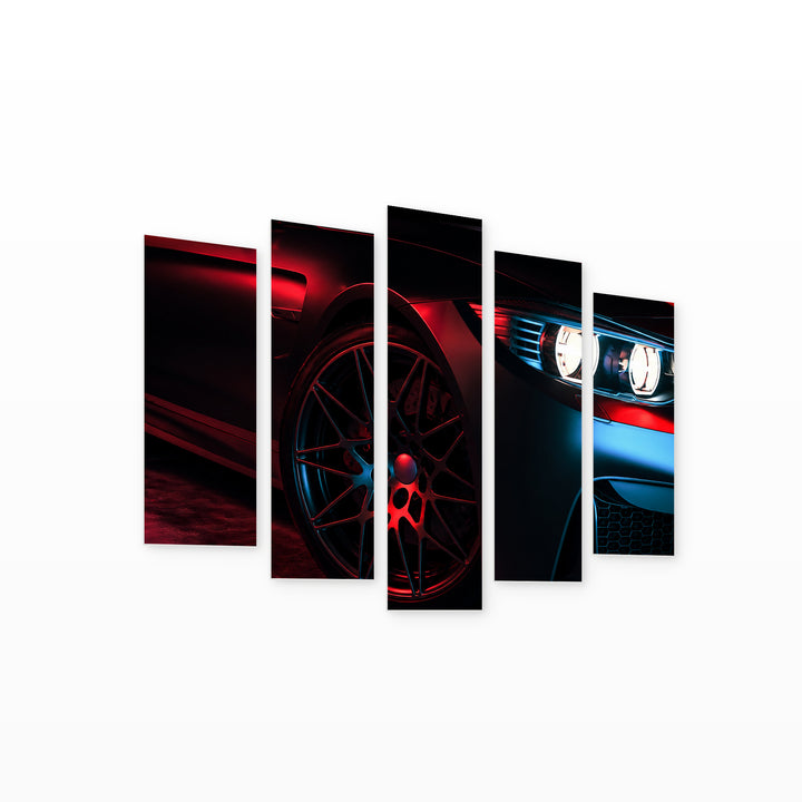 Modern Cars in the Studio Room. And — five-panel wall art on white background in perspective | 5wallart 54417 M1