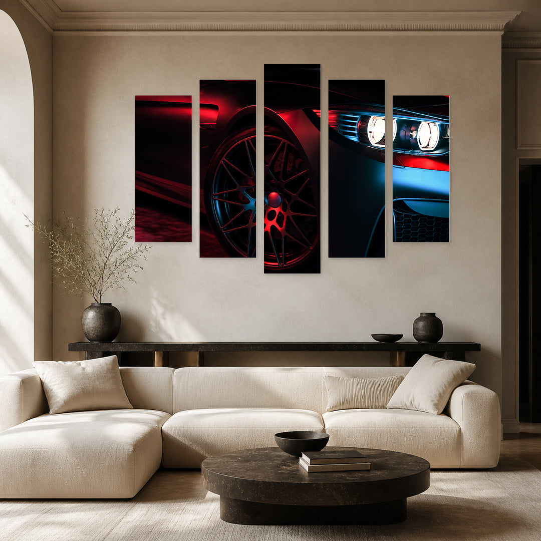Modern Cars in the Studio Room. And — five-panel wall art in frontal interior | 5wallart 54417 M3