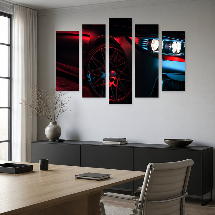Modern Cars in the Studio Room. And — five-panel wall art in alternate frontal interior | 5wallart 54417 M4