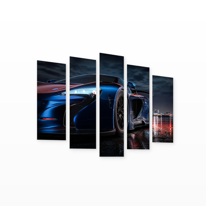 Electric Car at Night — five-panel wall art on white background in perspective | 5wallart 54419 M1