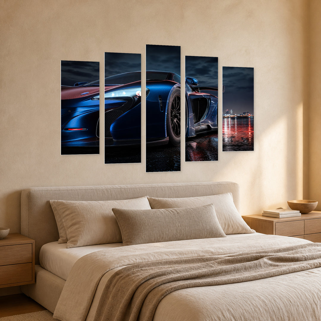 Electric Car at Night — five-panel wall art in perspective interior | 5wallart 54419 M2